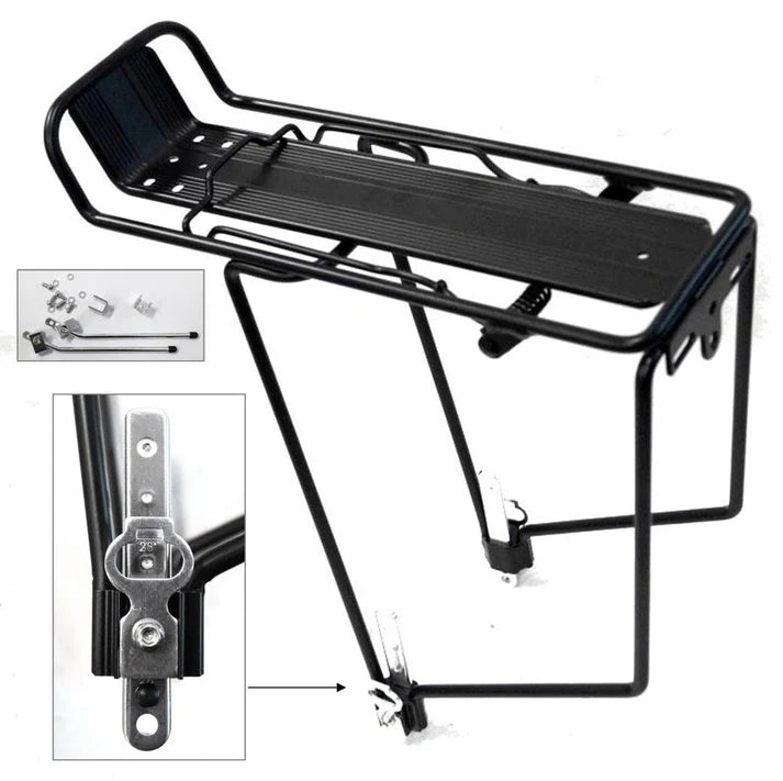 Carrier - Rear Carrier For 26-28 Bikes With Spring Bow Top Plate Fittings 15CM Long Alloy Black