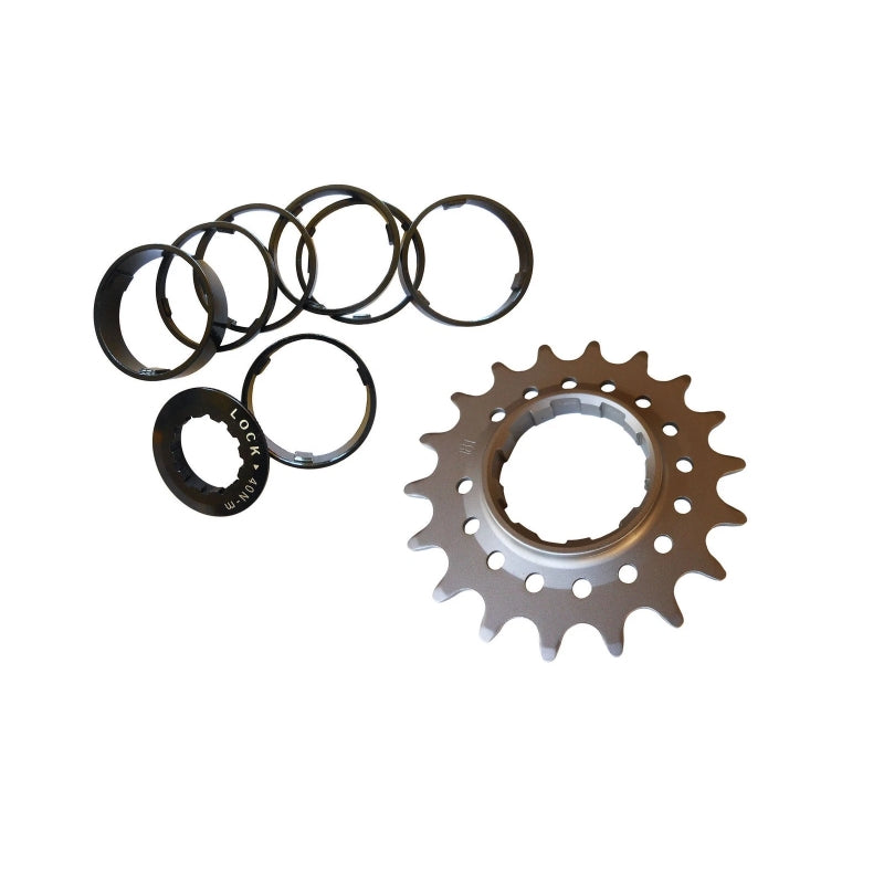 Conversion Kit - Single Speed Flanged Cr-mo Drive Ring 17T Lock Ring & Alloy Spacers (7 Spacers + LO
