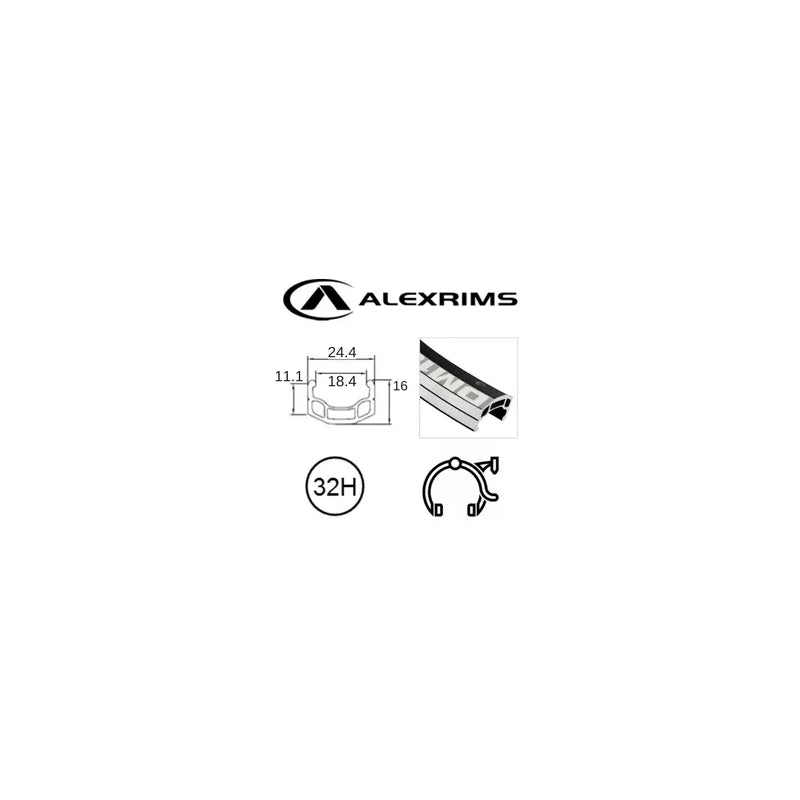 Rim 26 X 1.75 Alex DM-18 D/w Black Ano W/msw And Eyelets 32H S/v And Wear Line Indicator .